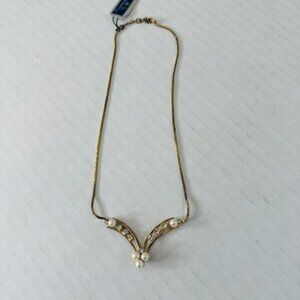 NEW! Courtney G By Gerson Crystals Faux Pearl Necklace Sparkle Gold Tone Elegant